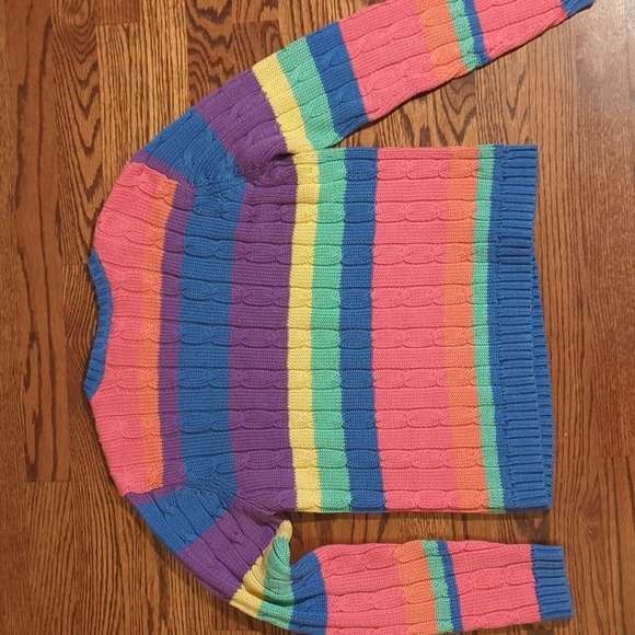 Vtg Talbots Rainbow Stripes Cable Knit Dopamine Whimsical Sweater Cotton Sz S - Picture 4 of 7